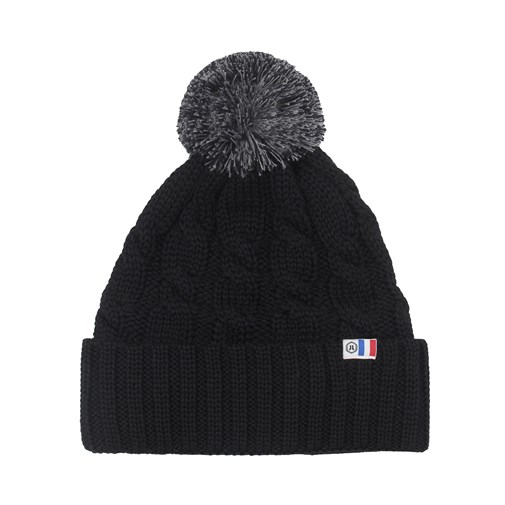 Bonnet pompon laine noir & gris