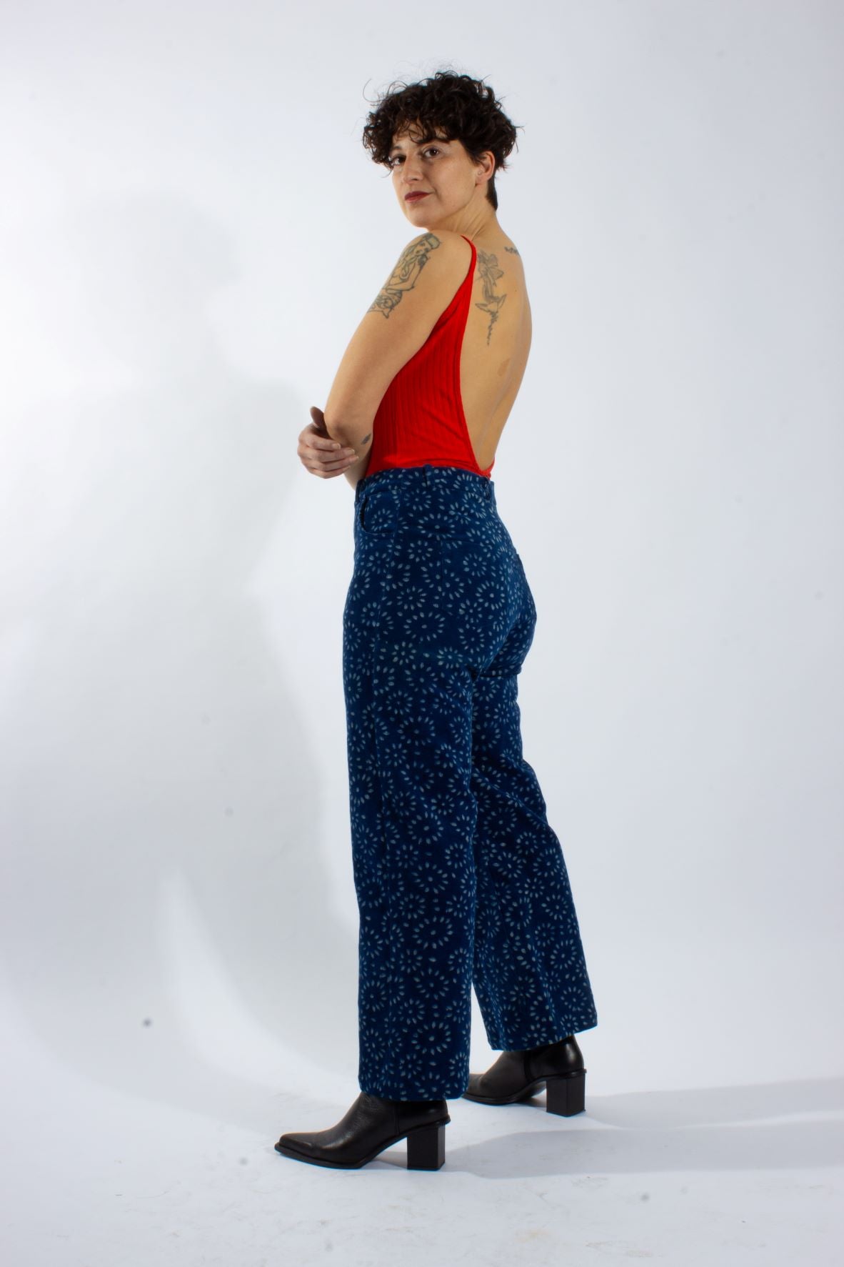 Pantalon large femme bleu motif point
