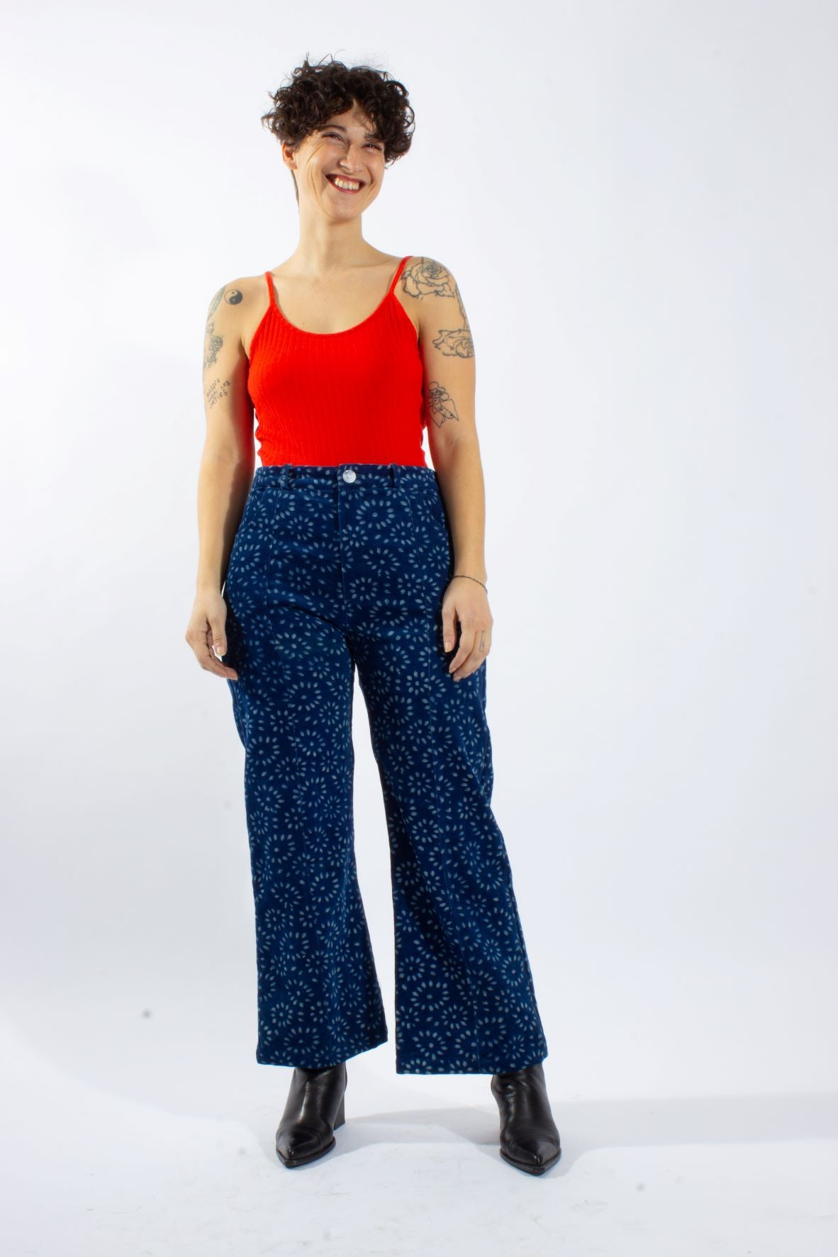 Pantalon large femme bleu