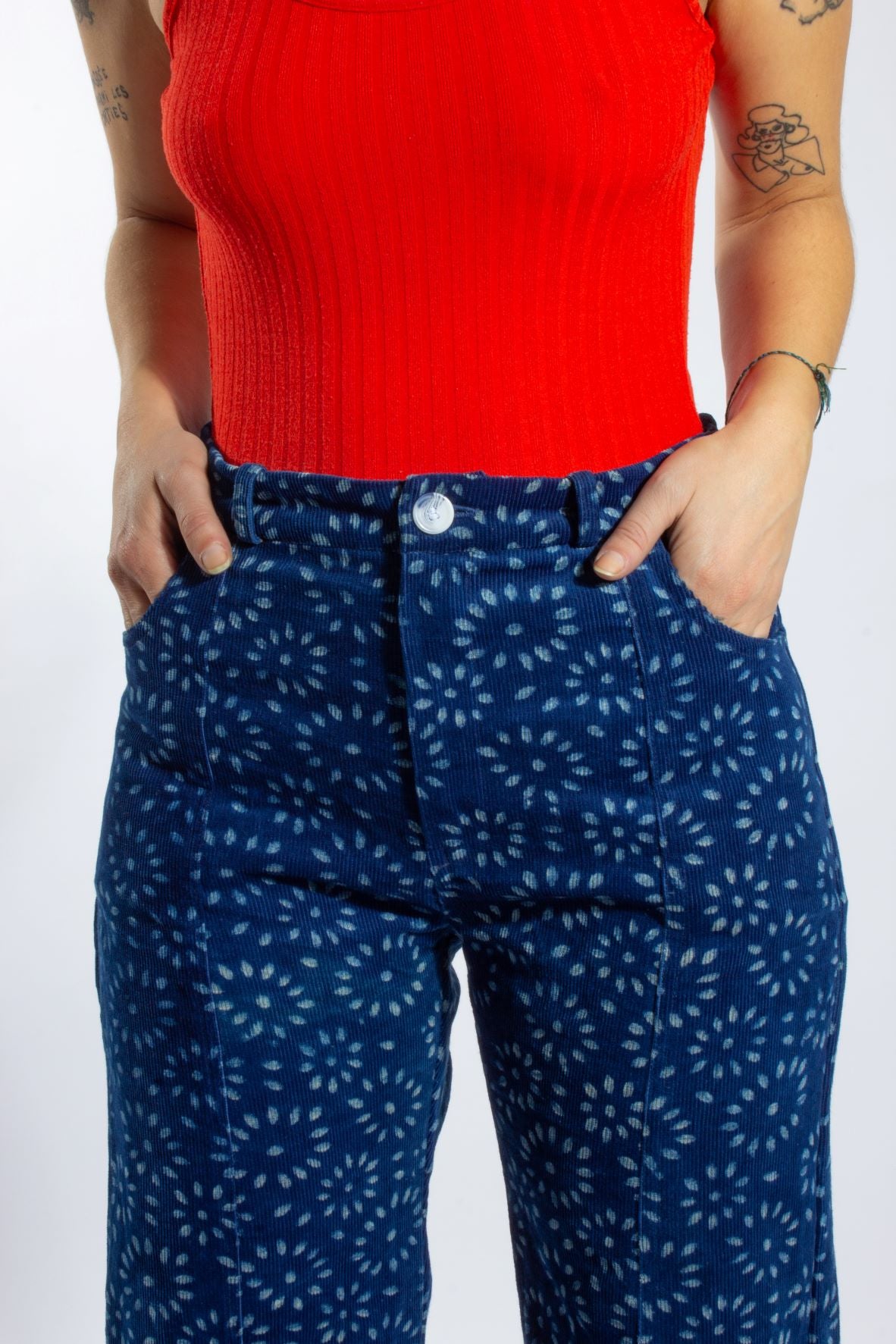 Pantalon large femme bleu motif point
