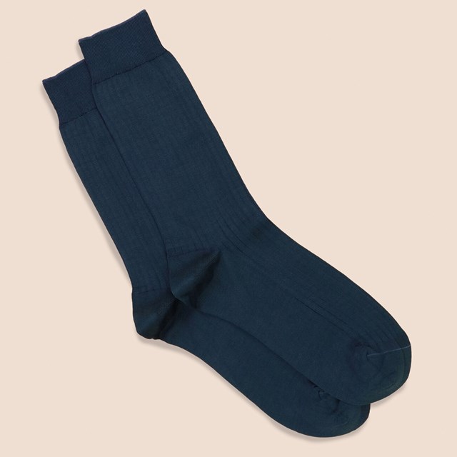 Chaussettes côtelées fil d'Ecosse bleu acier
