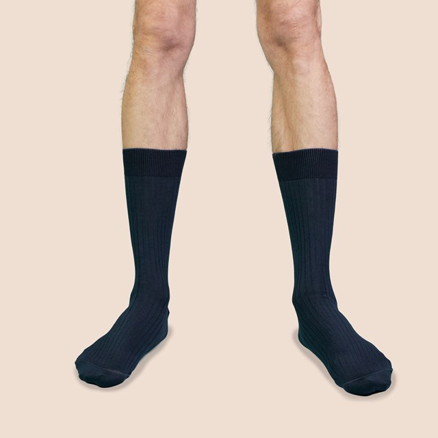 Chaussettes côtelées fil d'Ecosse bleu acier
