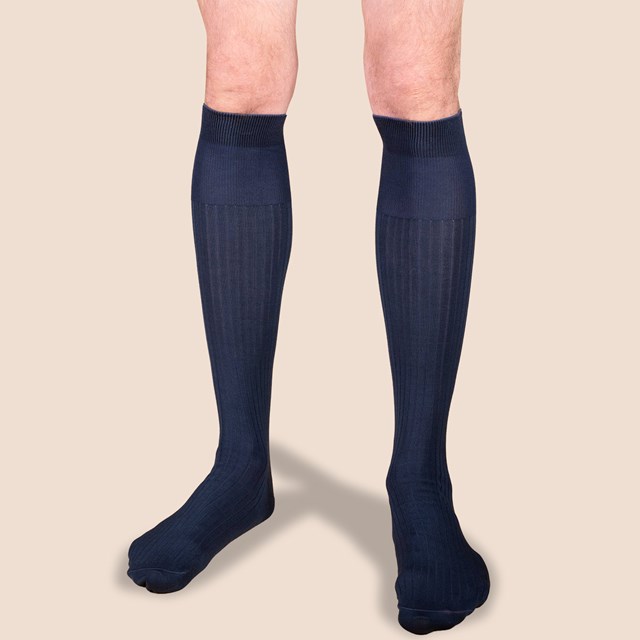Chaussettes mi-bas fil d'Ecosse bleu acier pour homme