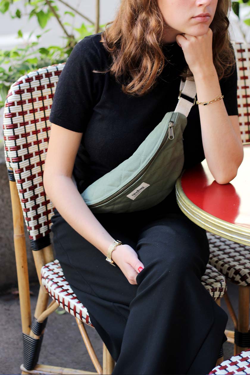 Sac banane matelassée OLIVIA, olive, coton bio 3