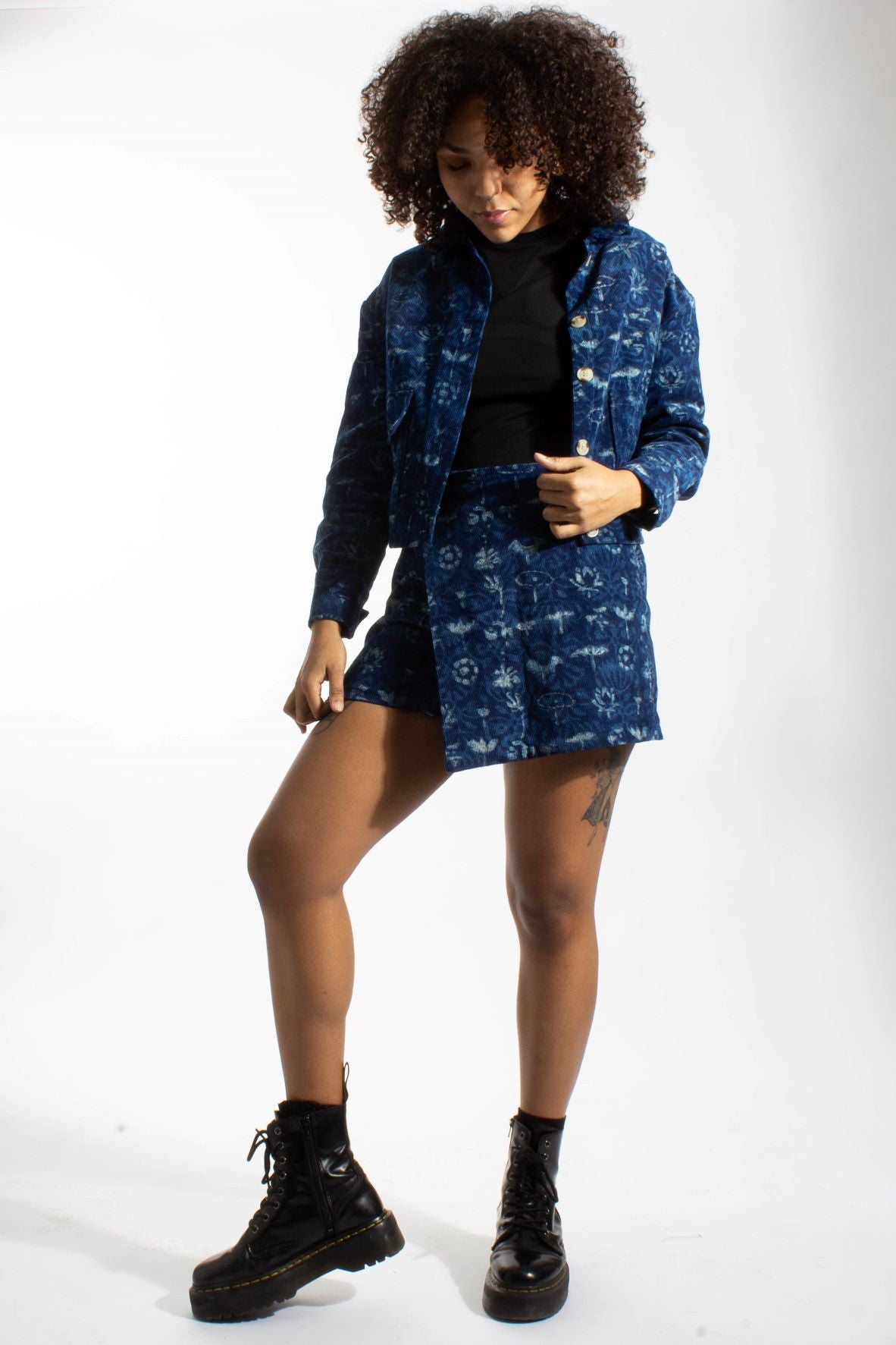 Short jupe femme bleu motif indien