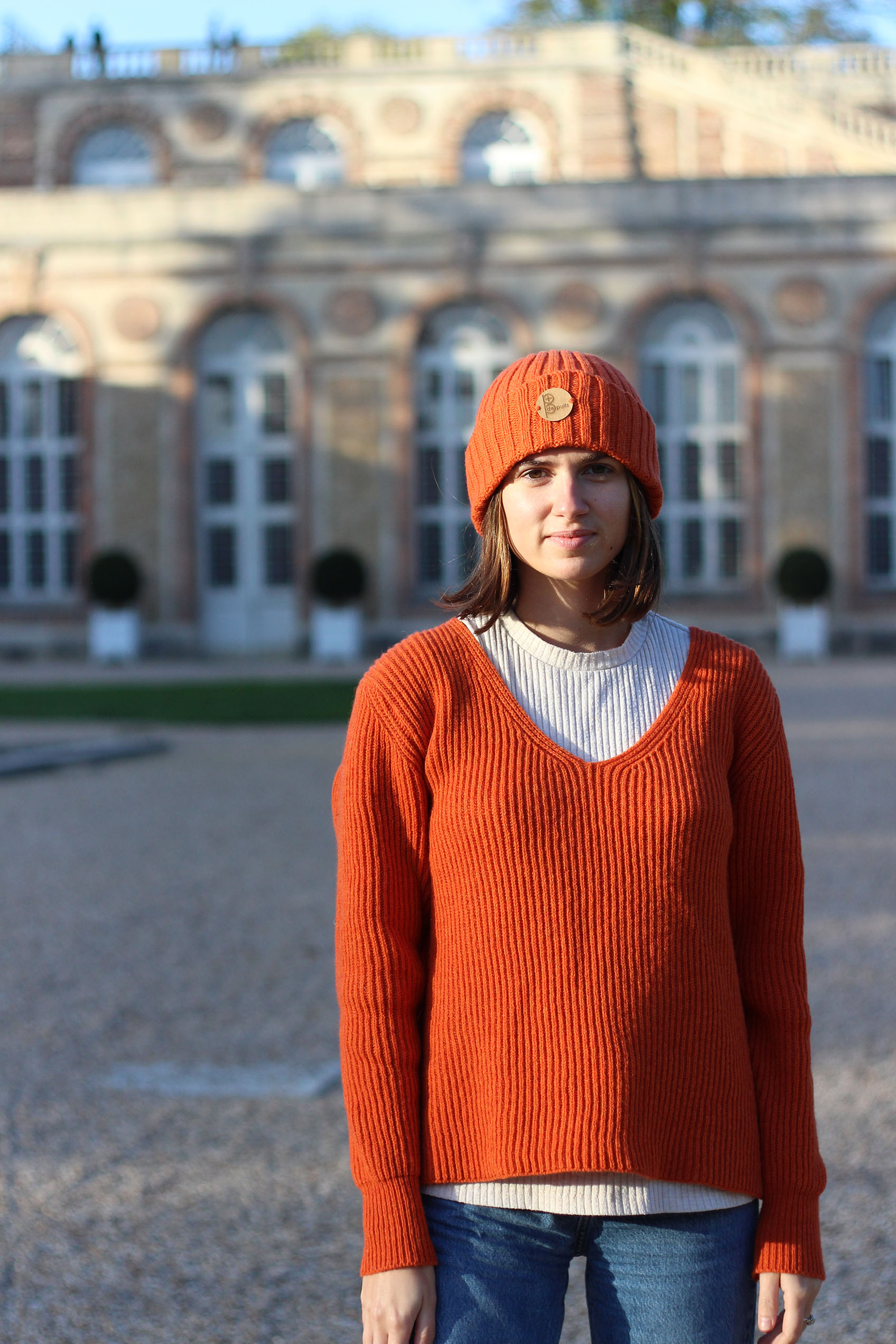 Pull Ficus orange , laine 100% recyclée made in France 8