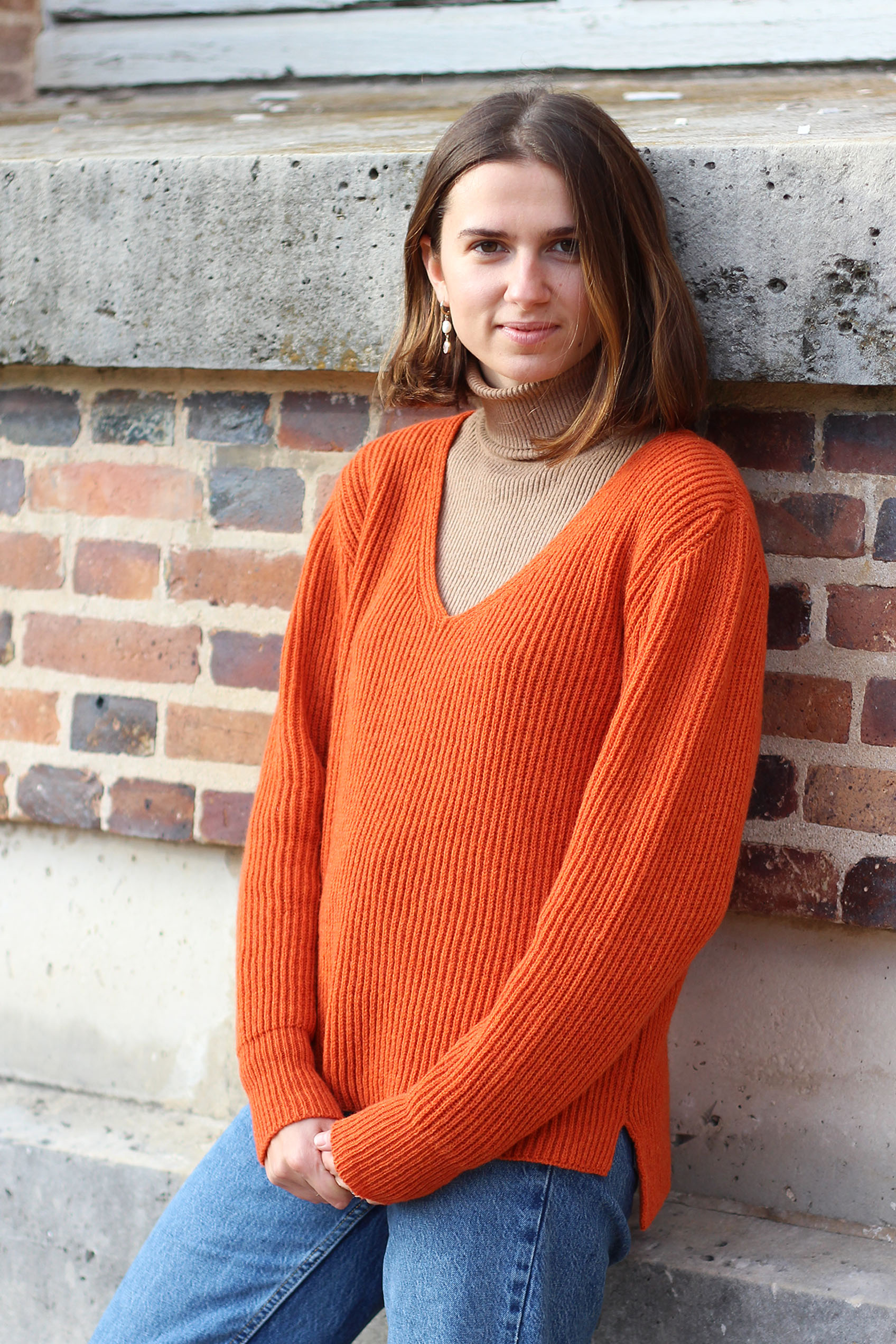 Pull Ficus orange , laine 100% recyclée made in France 7