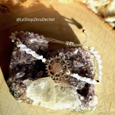 Bracelet en micro-macramé ajustable soleil, fait main, en France - 3