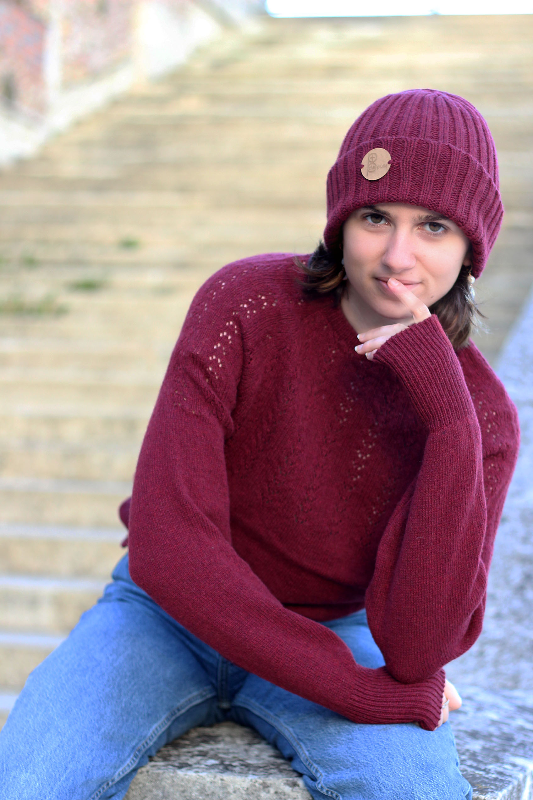 Pull Agave bordeaux en laine recyclée 13