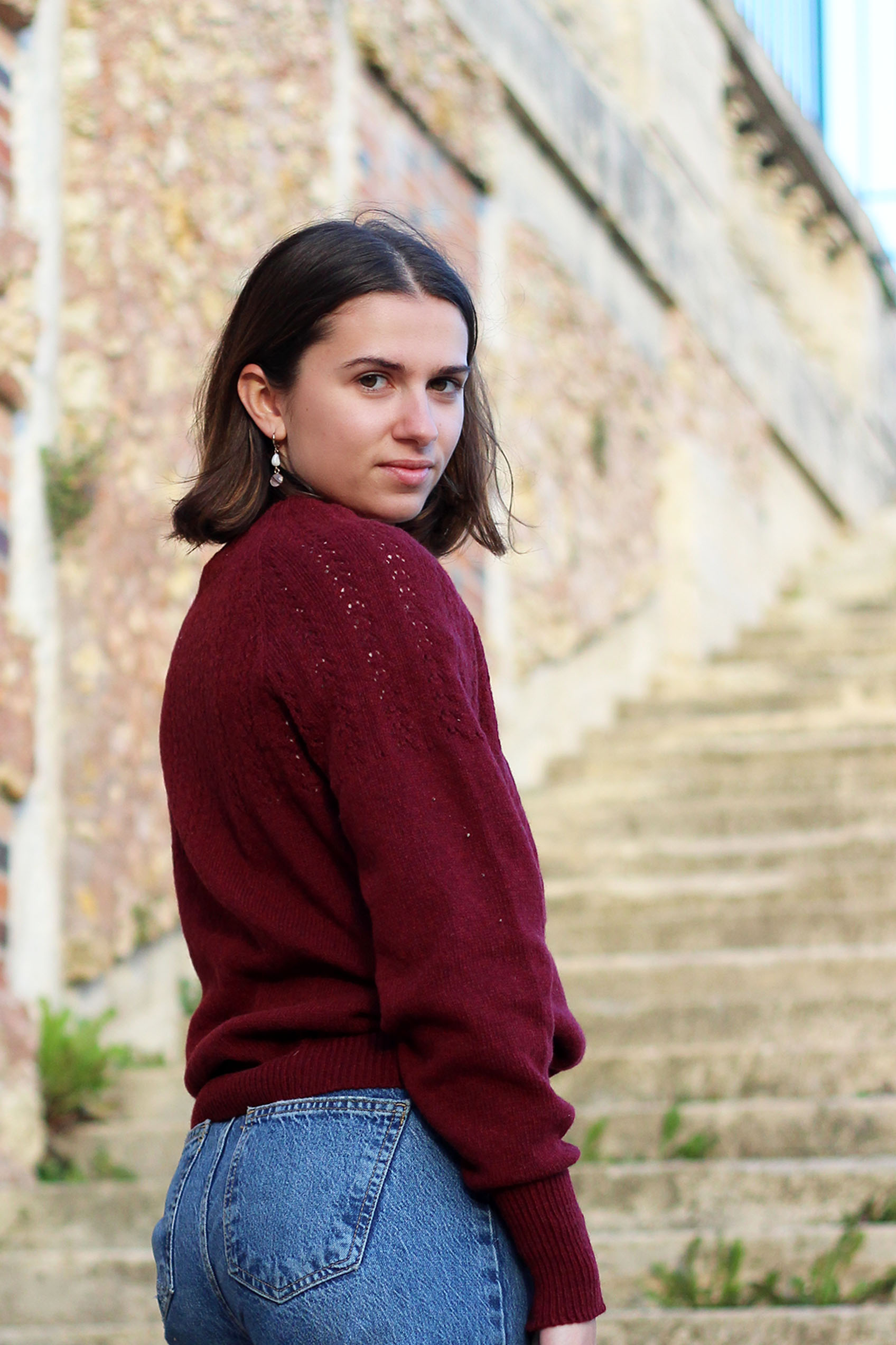 Pull Agave bordeaux en laine recyclée 14
