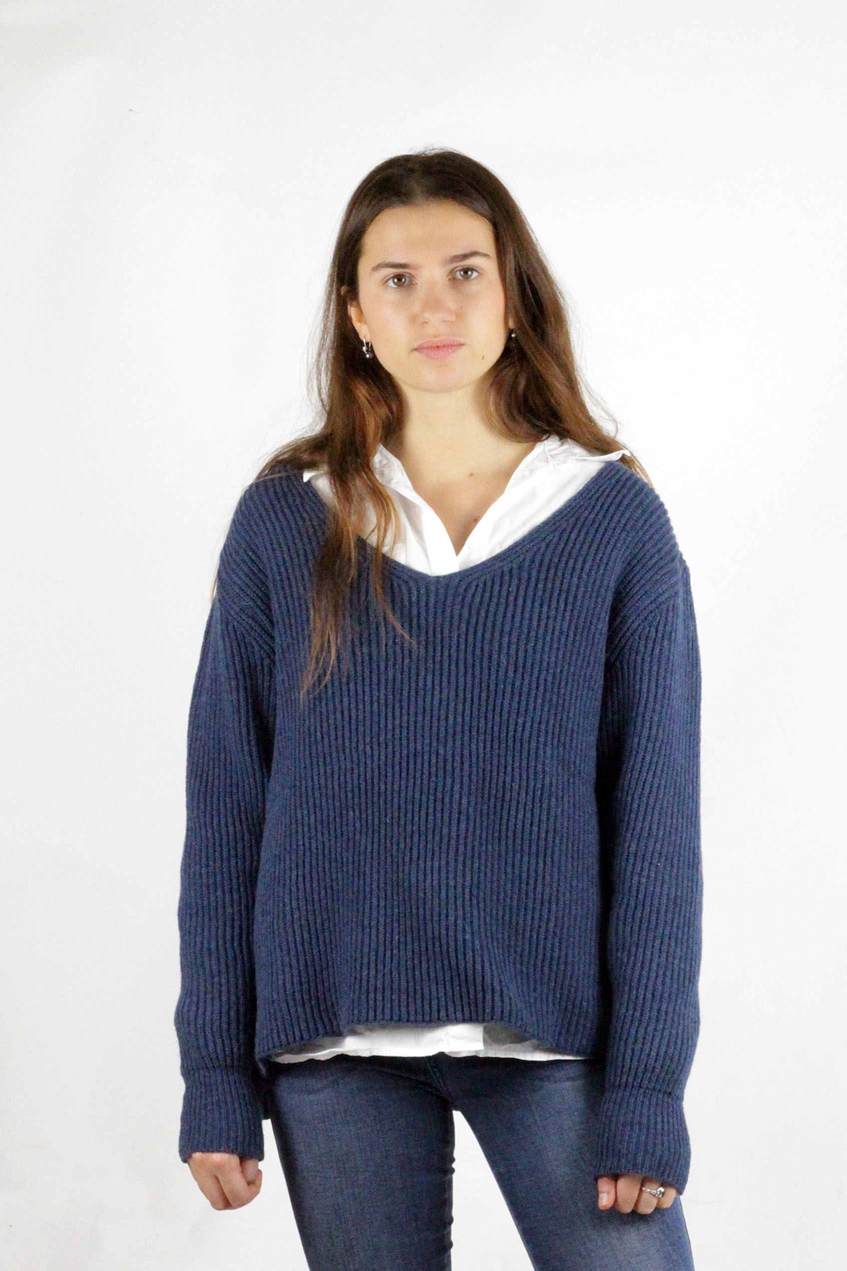 Pull Ficus bleu jean , laine 100% recyclée made in France 12