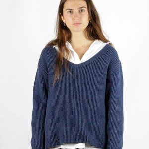 Pull Ficus bleu jean , laine 100% recyclée made in France