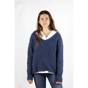 Pull Ficus bleu jean , laine 100% recyclée made in France