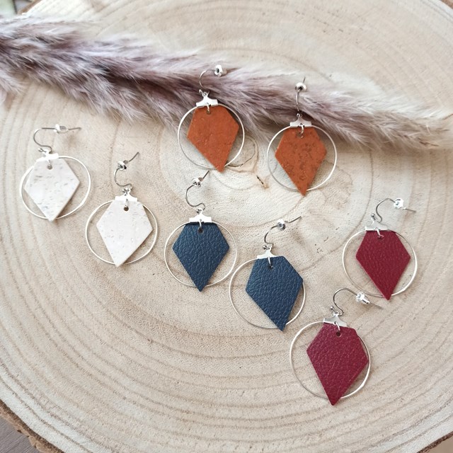 Boucles d'oreilles vegan en liège ou cuir de pomme, Zélie - Idée cadeau 2