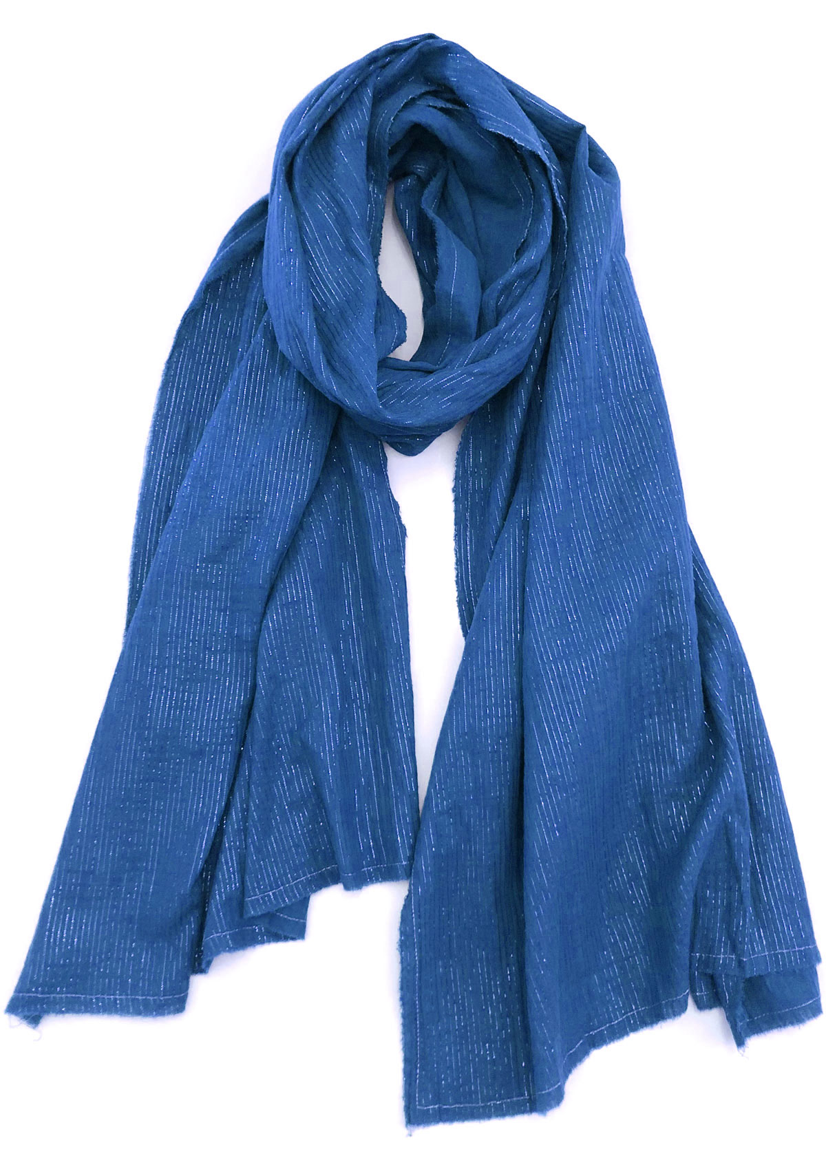 Chèche bleu à rayures irisées en coton certifié Oeko-Tex fabriqué en France