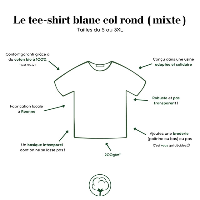 Le t-shirt français mixte épais blanc | 100% coton bio 12