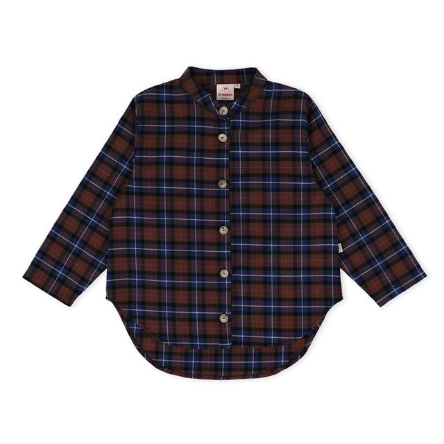 Blouse unisexe en coton upcyclé Carreaux Marine et Marron 2