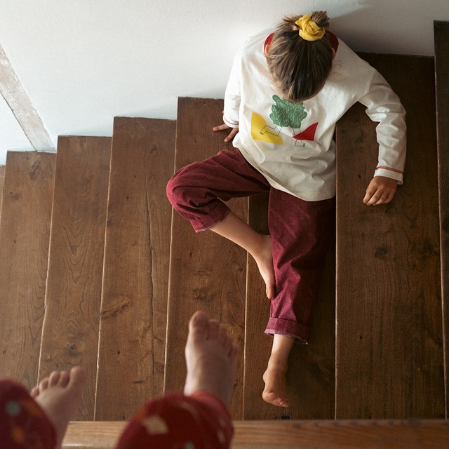 Pantalon coton upcyclé denim japonais Nebula Rouge tibetain 3