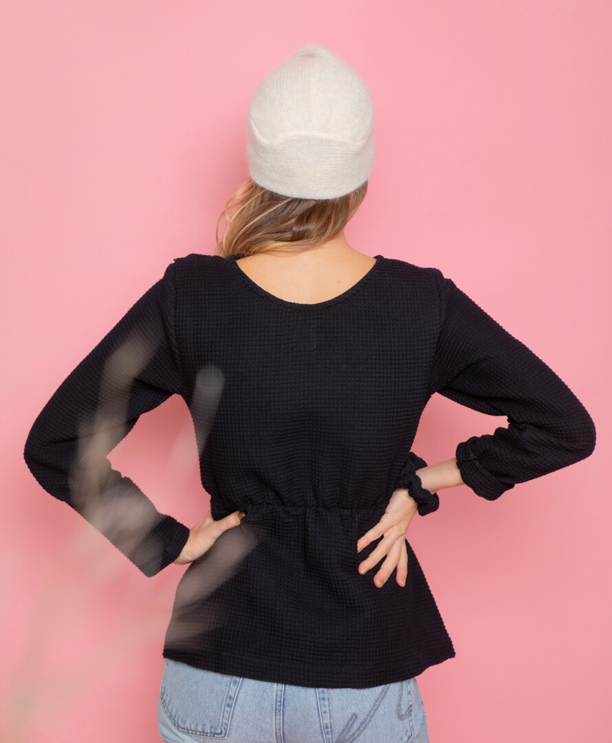 Blouse noire coton biologique GOTS - Mina