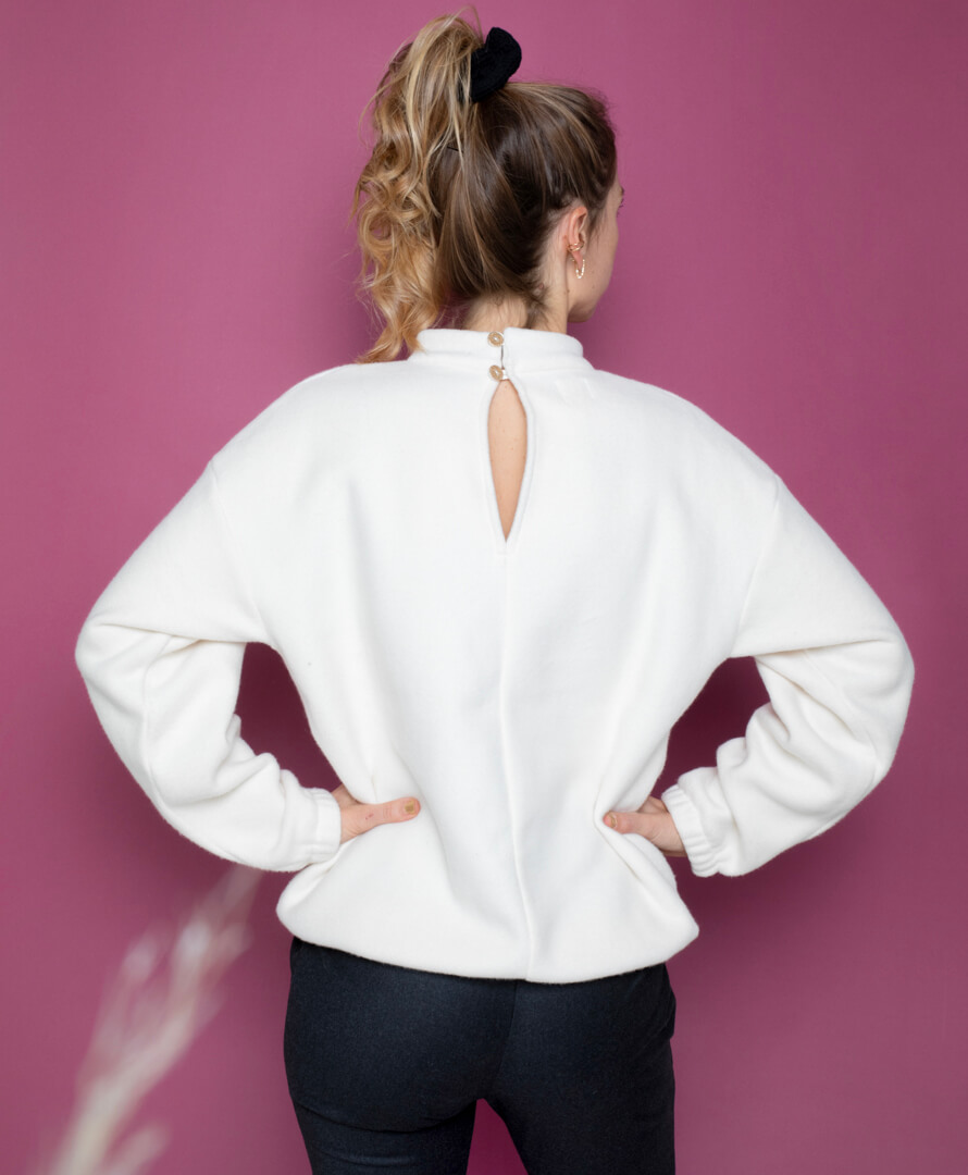 Sweat écru en polaire coton biologique GOTS - Litsée