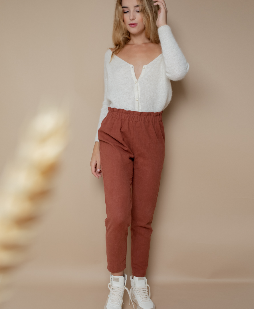 Pantalon sépia - 100% Lin Stonewashed - Hellébore