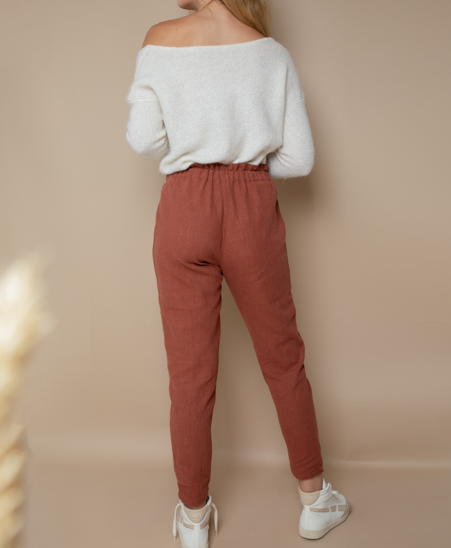 Pantalon sépia - 100% Lin Stonewashed - Hellébore