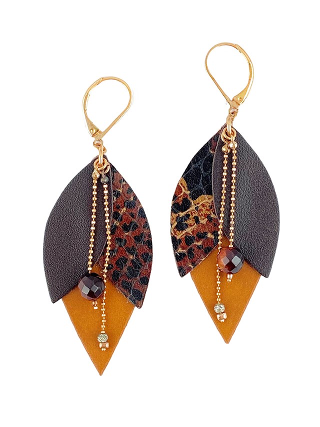 Boucles d'oreilles en cuir TULIPE Caramel 2