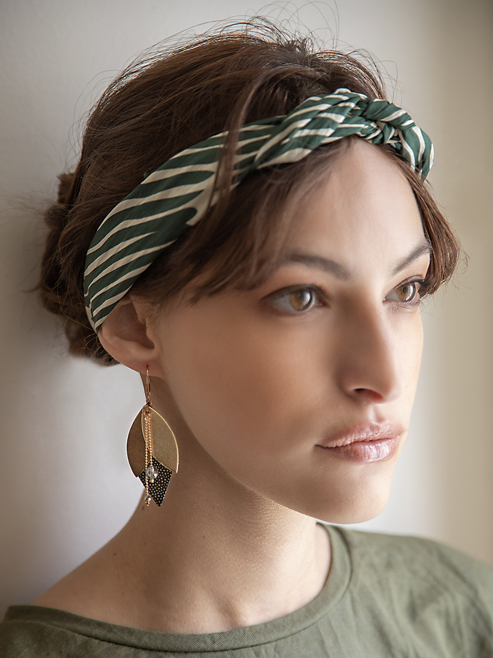 Boucles d'oreilles en cuir TULIPE Olive 2