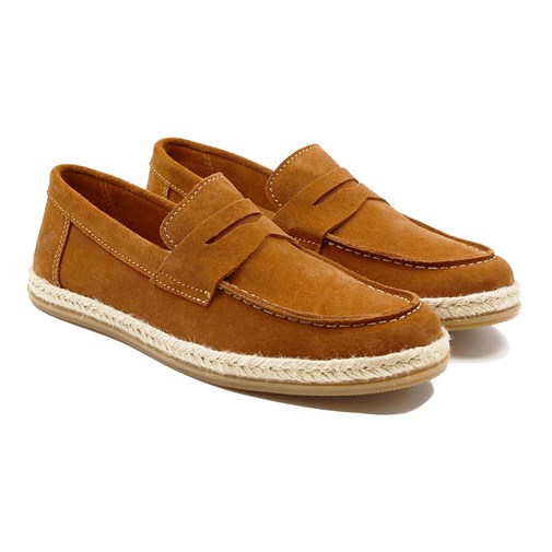 Mocassins espadrilles cuir daim cognac