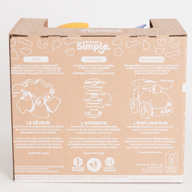 Le Jouet Simple - Coffret d'éveil - hochet vert coupelles à empiler et train bleu- Made in France 5