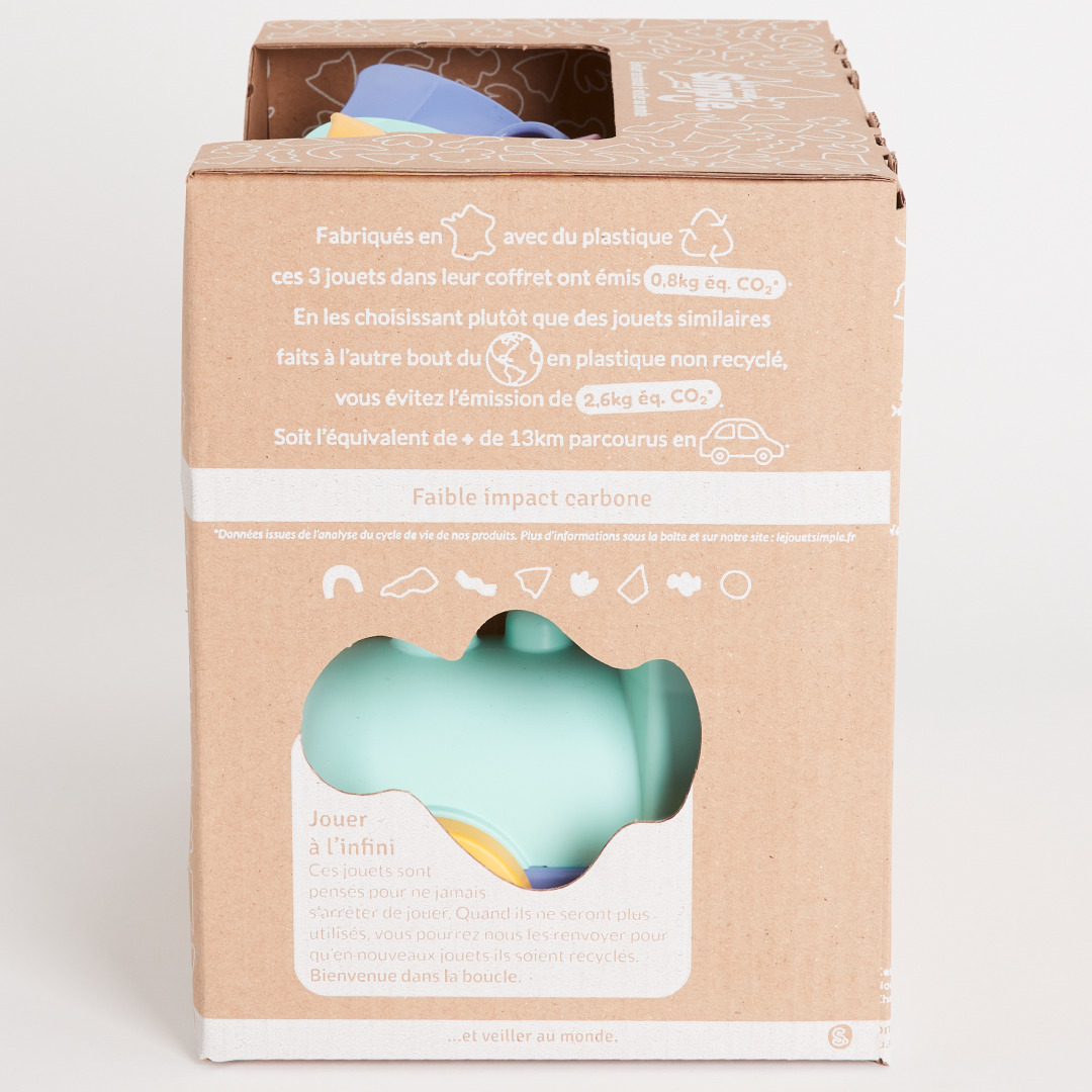 Le Jouet Simple - Coffret d'éveil - hochet rose coupelles à empiler et train vert - Made in France 8