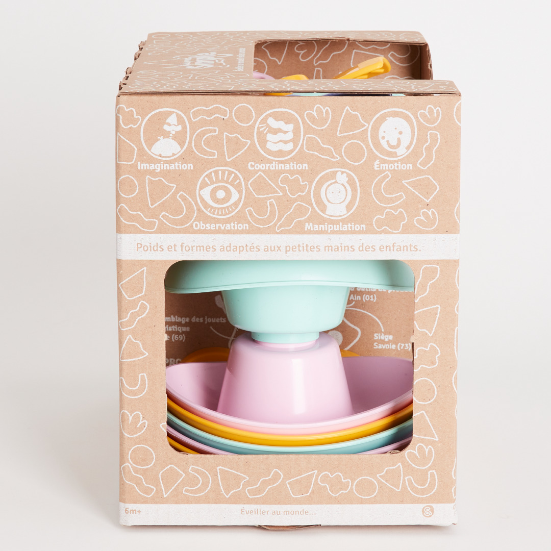 Le Jouet Simple - Coffret d'éveil - hochet bleu coupelles à empiler et train vert - Made in France 6