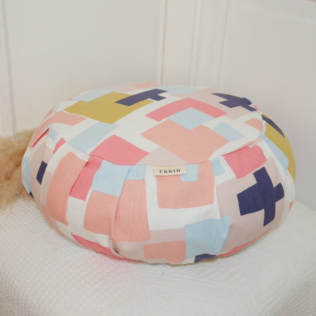 Zafu coussin de méditation et yoga vitaminé avec poignée confectionné en France