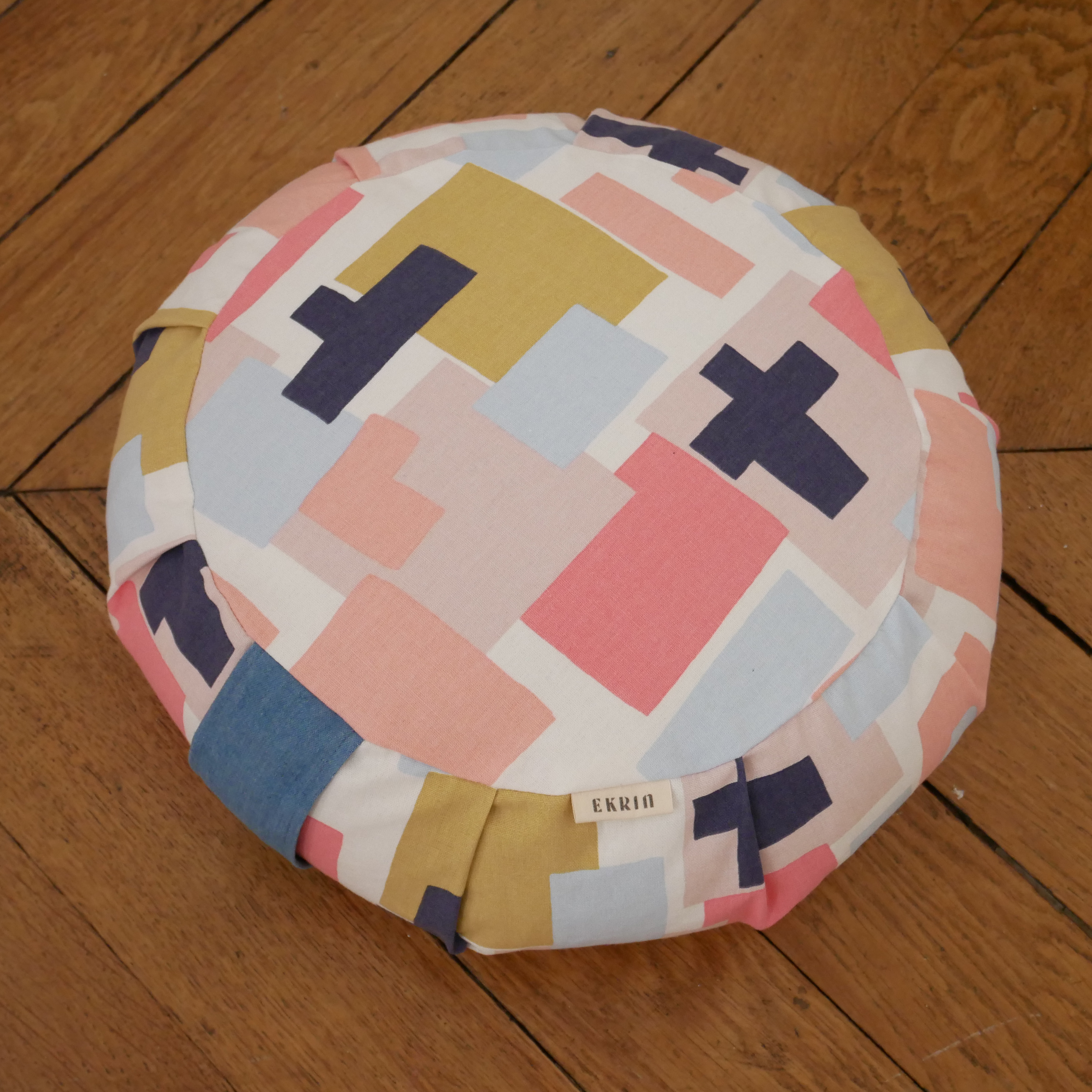 Zafu coussin de méditation et yoga vitaminé avec poignée en jean