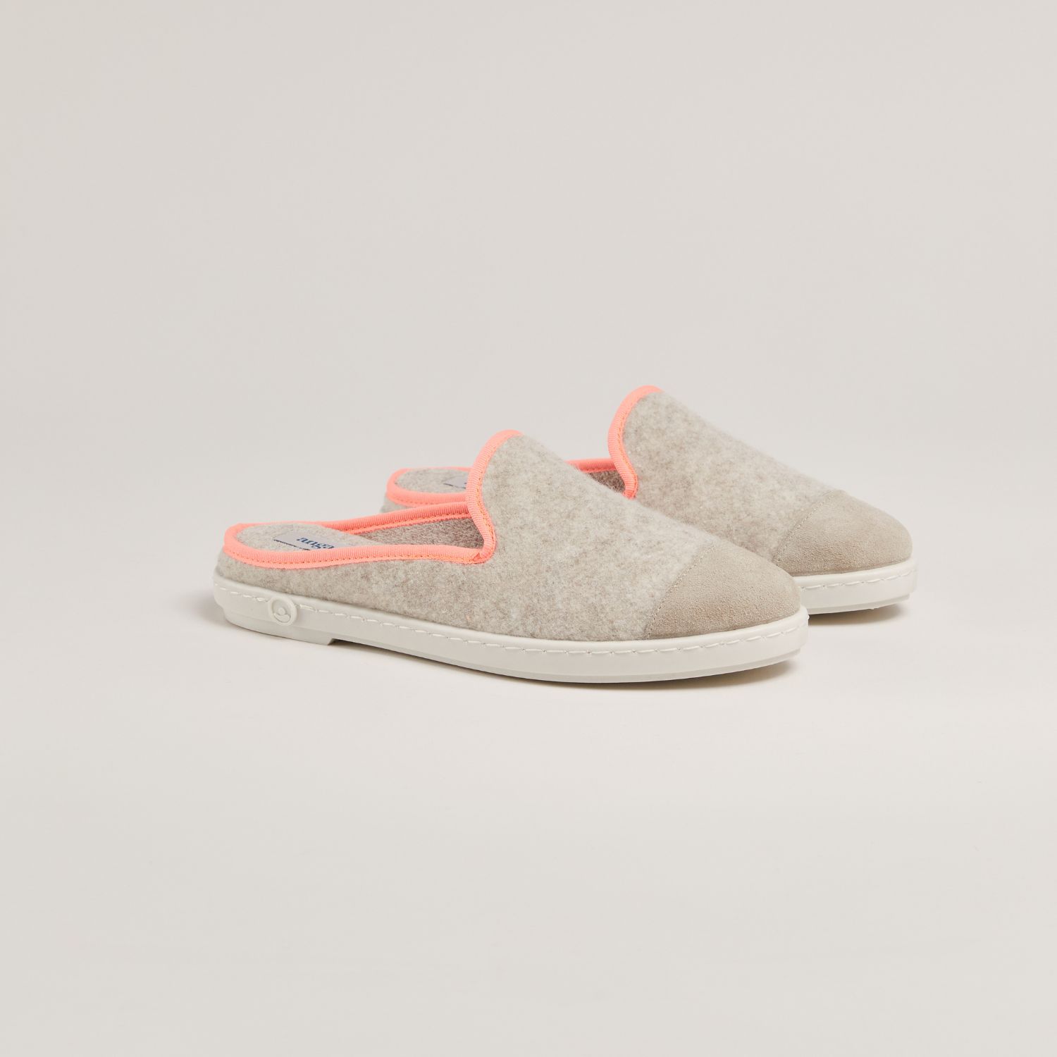 La mule en laine recyclée, beige rose fluo 2