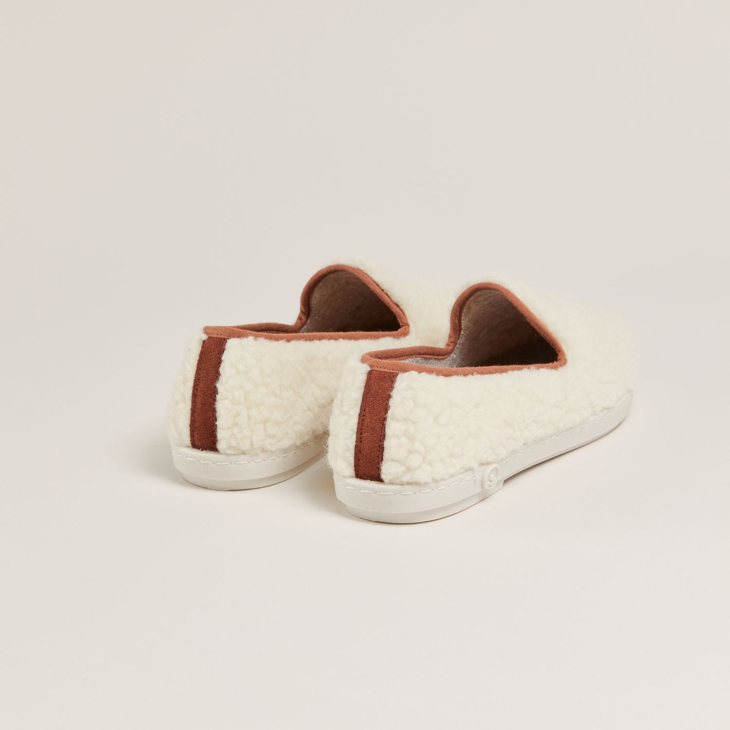 Chausson AW bouclette de laine naturelle, blanc camel 3