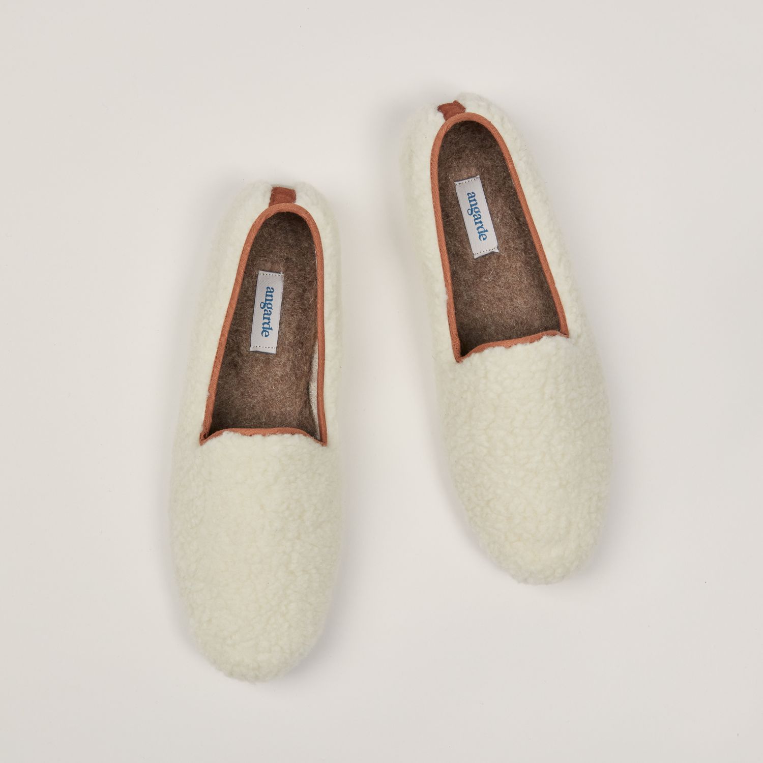 Chausson AW bouclette de laine naturelle, blanc camel 4