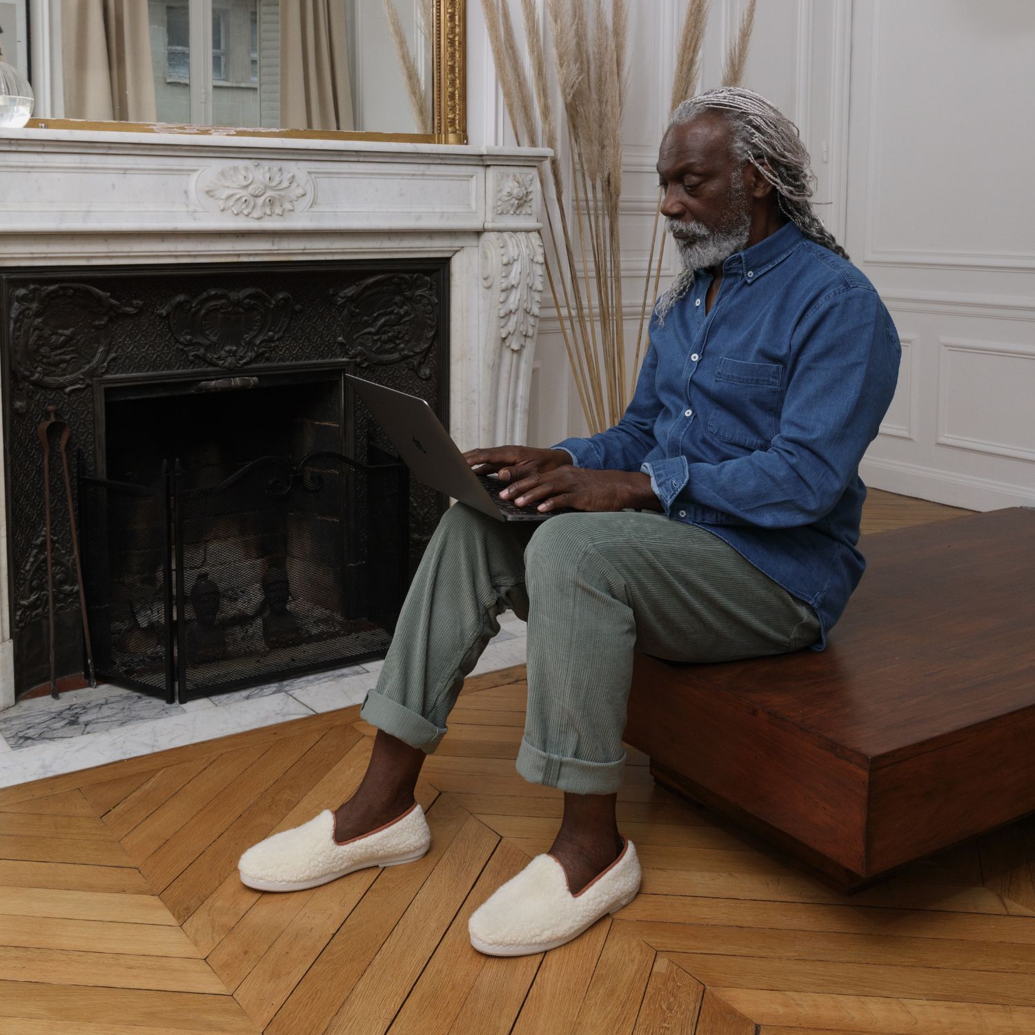 Chausson AW bouclette de laine naturelle, blanc camel 5