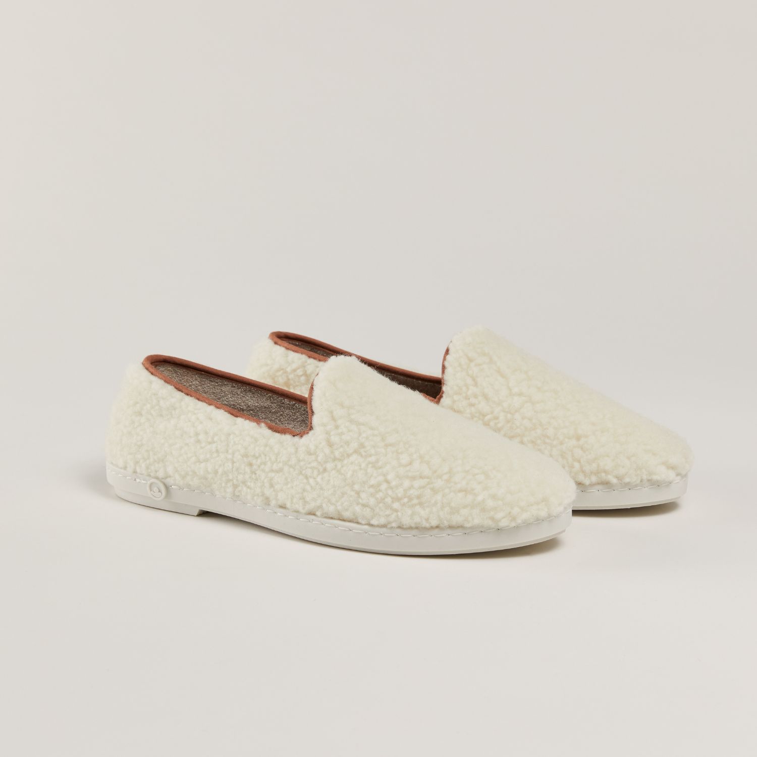 Chausson AW bouclette de laine naturelle, blanc camel 6