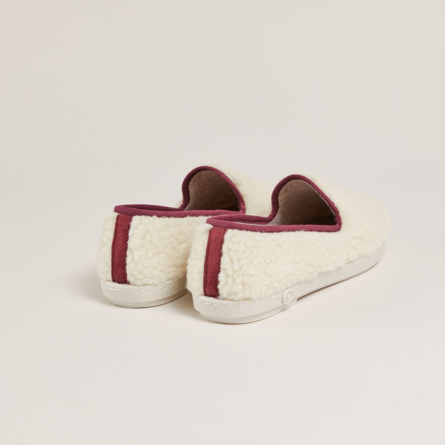 Chausson AW bouclette de laine naturelle, blanc bordeaux 3