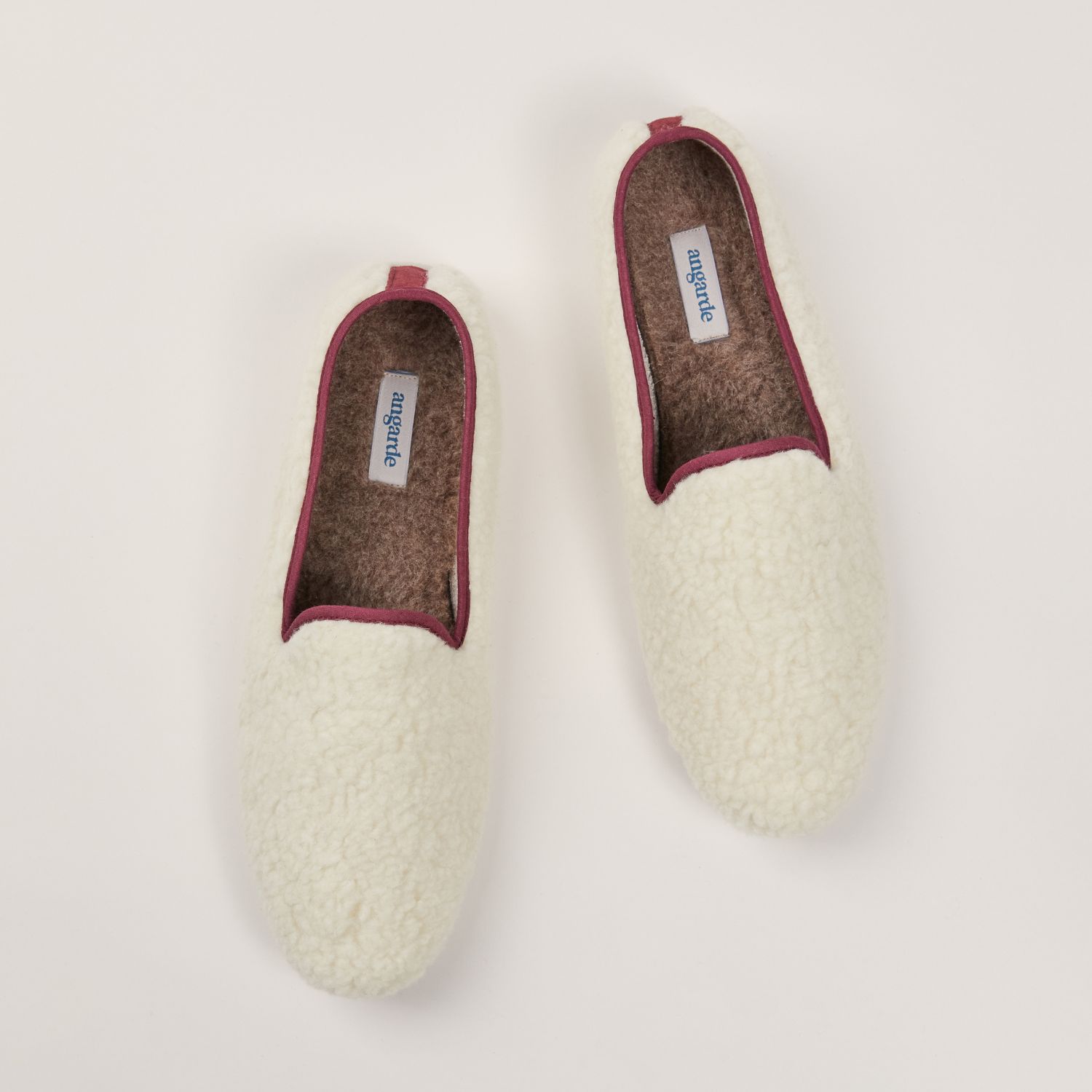 Chausson AW bouclette de laine naturelle, blanc bordeaux 4