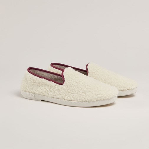 Chausson AW bouclette de laine naturelle, blanc bordeaux