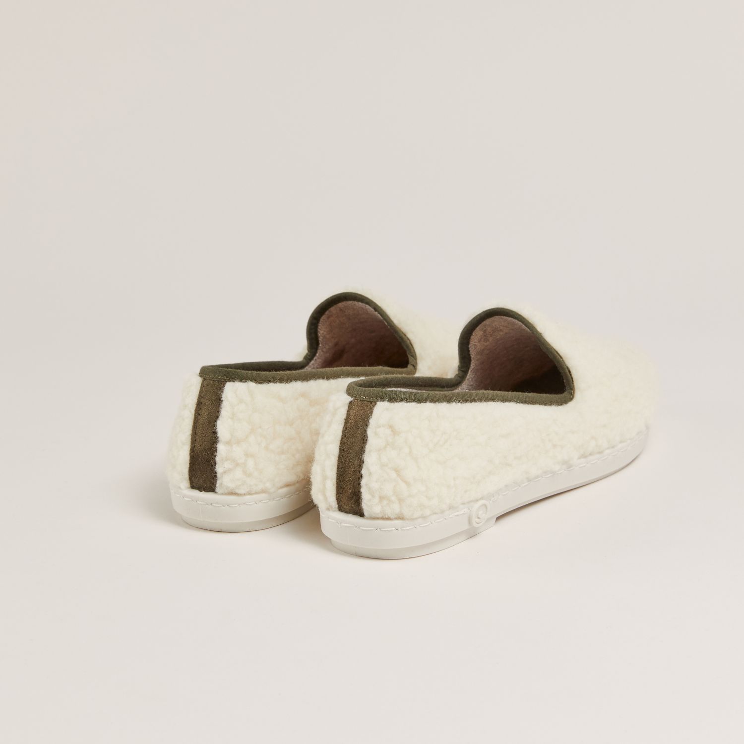 Chausson AW bouclette de laine naturelle, blanc kaki 3