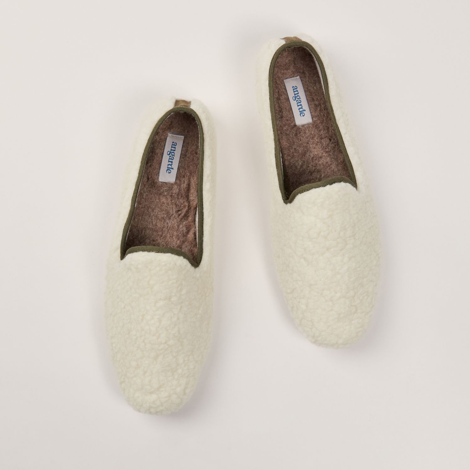 Chausson AW bouclette de laine naturelle, blanc kaki 4