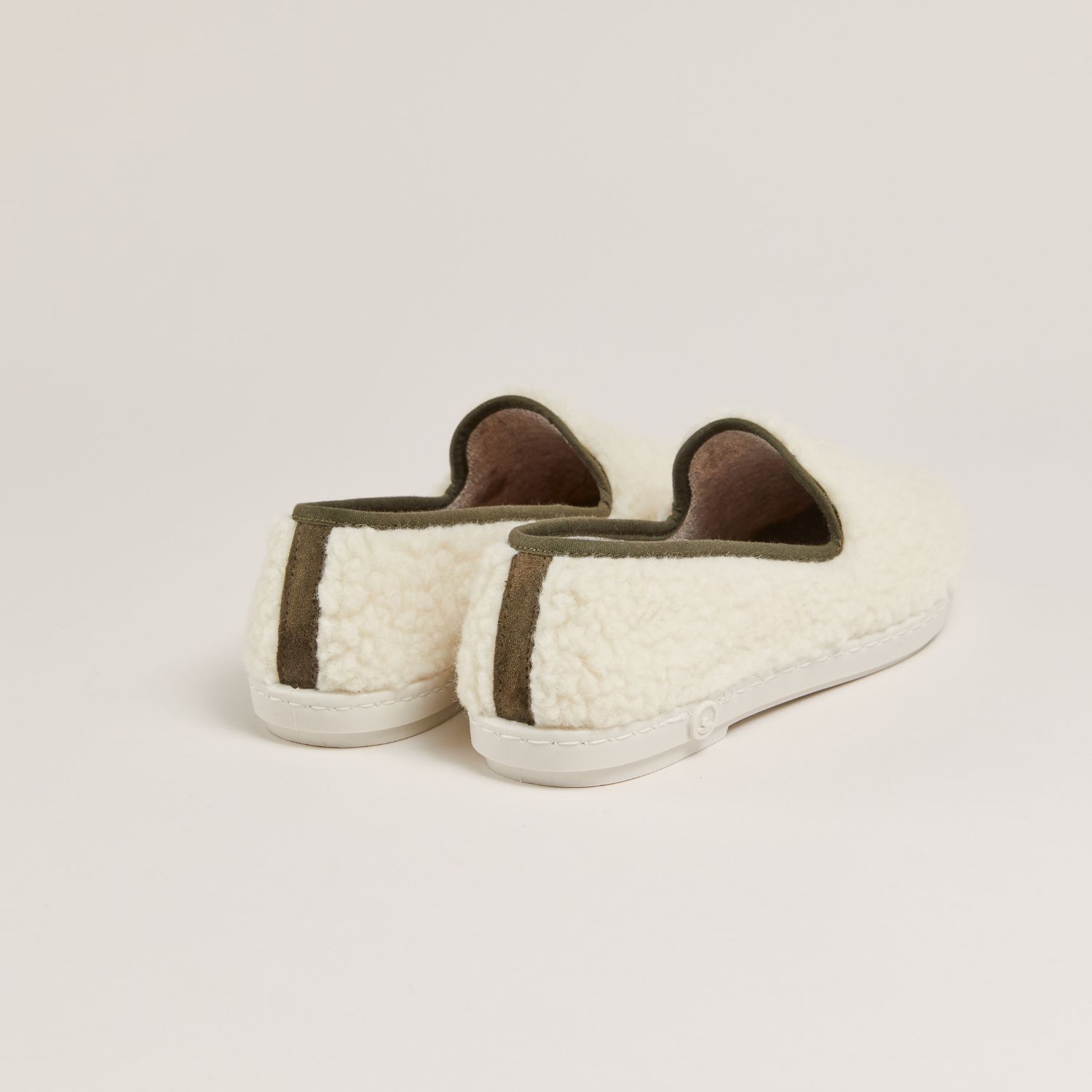 Chausson AW bouclette de laine naturelle, blanc kaki 3