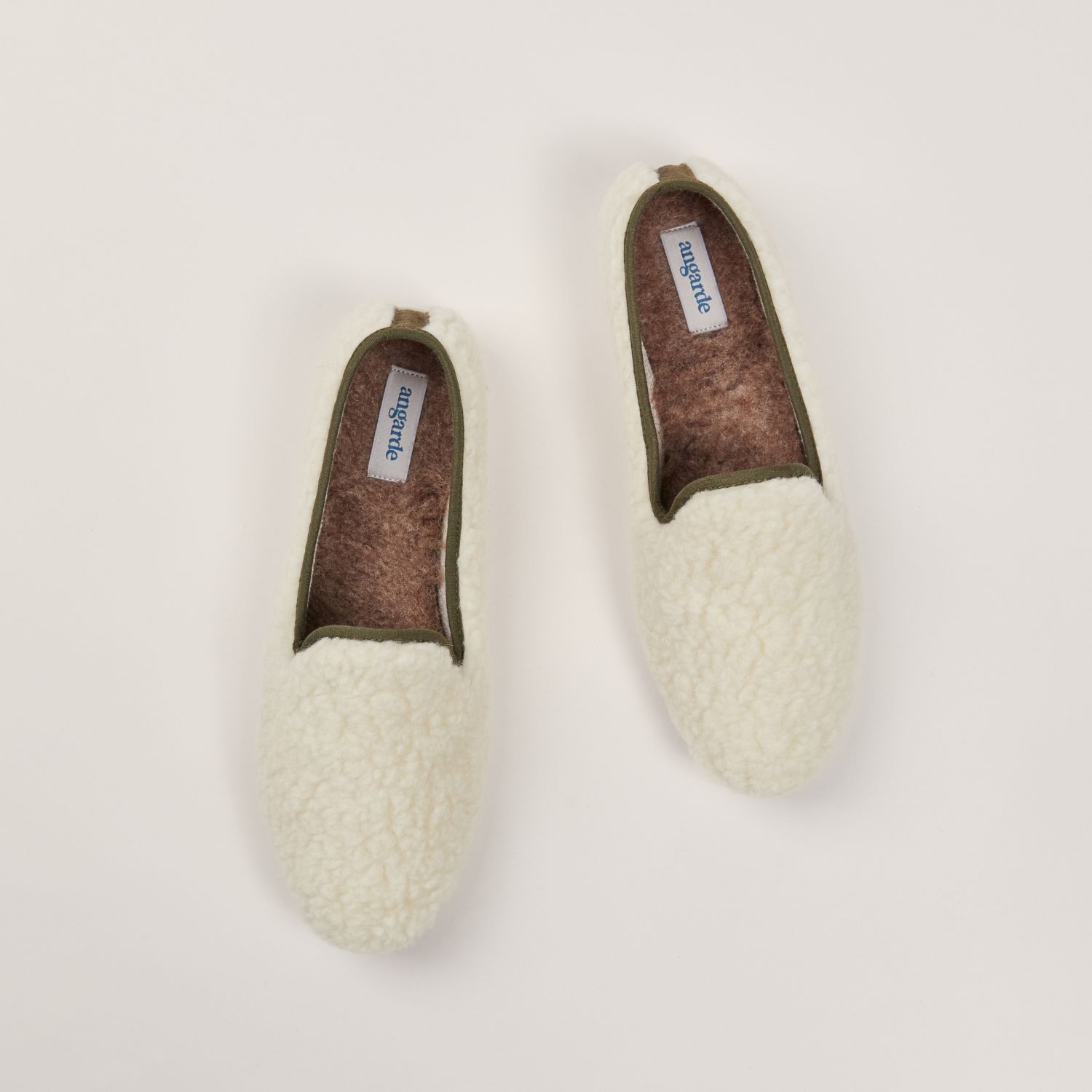 Chausson AW bouclette de laine naturelle, blanc kaki 4