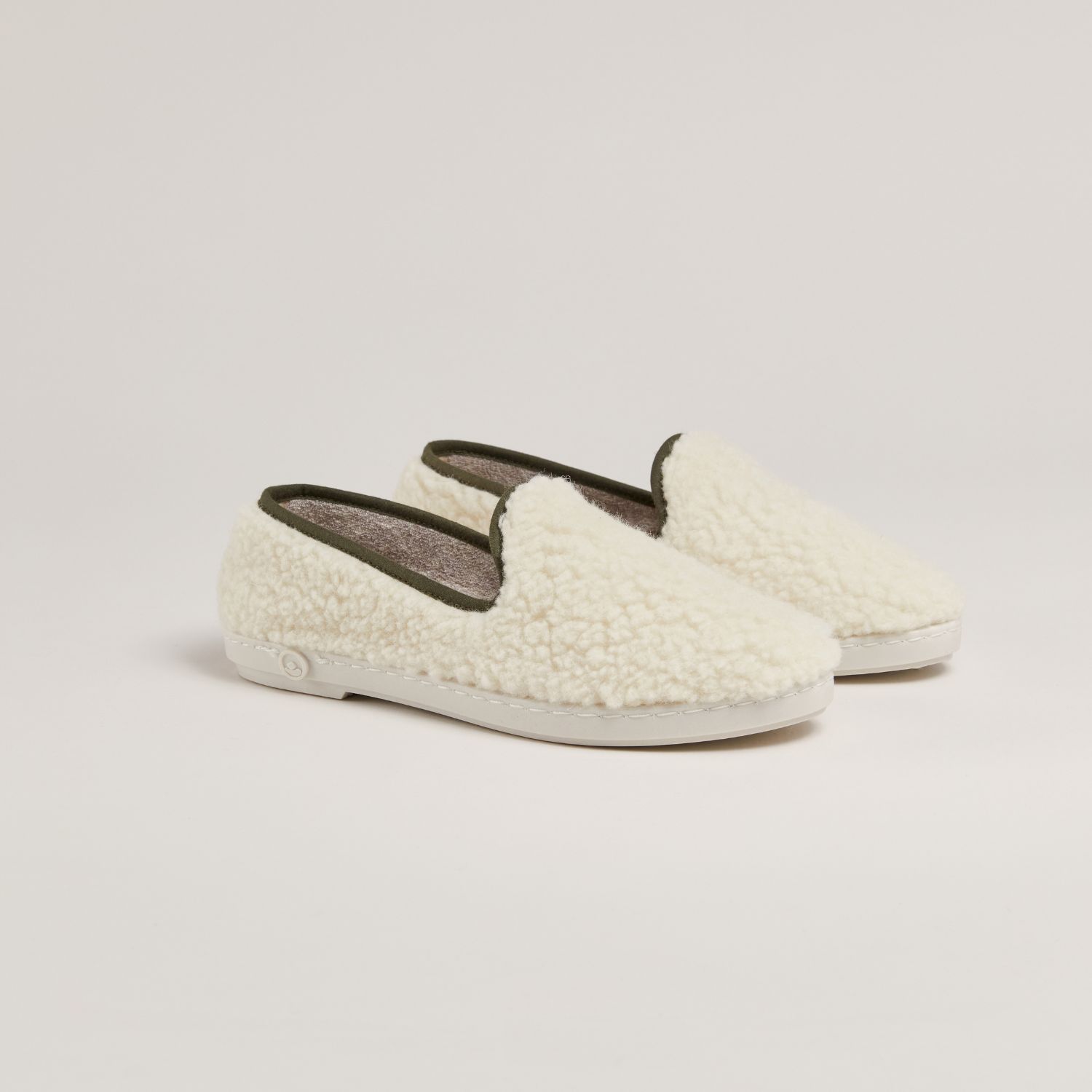 Chausson AW bouclette de laine naturelle, blanc kaki 5