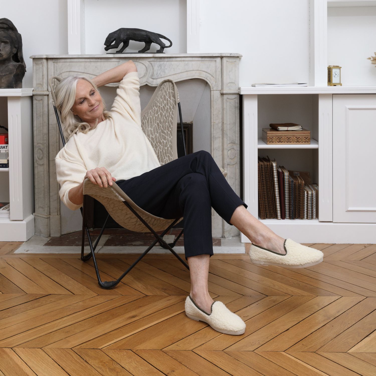 Chausson AW bouclette de laine naturelle, blanc kaki 6