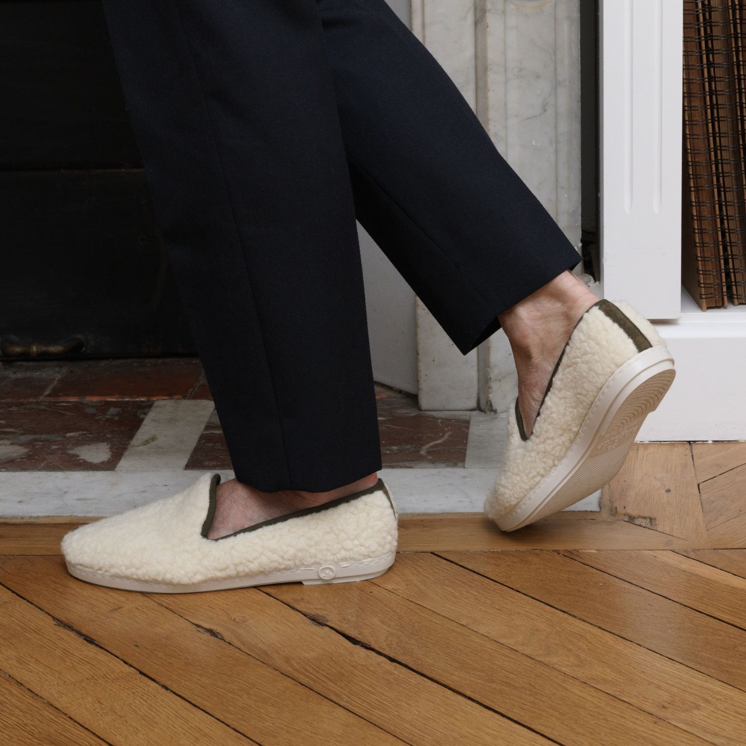 Chausson AW bouclette de laine naturelle, blanc kaki 7