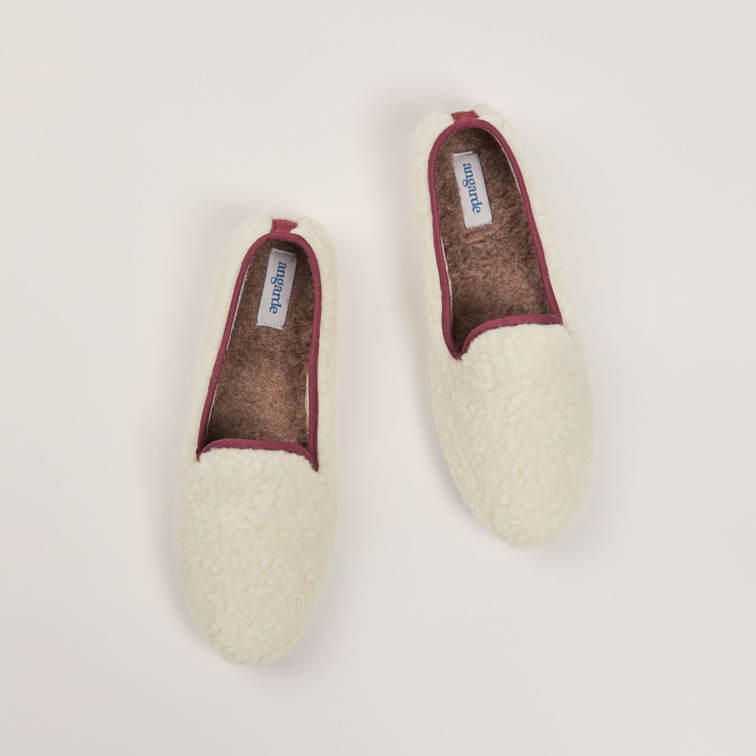 Chausson AW bouclette de laine naturelle, blanc bordeaux 4